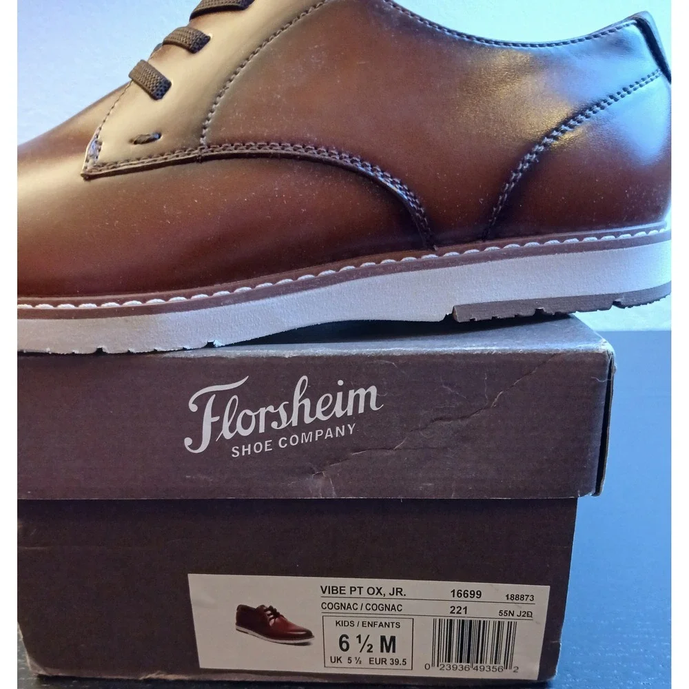 Florsheim Kids Vibe PT Ox Jr Cognac Brown Dress Shoes 6.5 M 16699221 Memory Foam